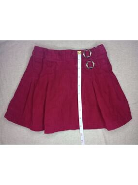 ✨ 3 / $15 DEAL ✨M&S Kids Red Maroon Corduroy Skirt Buckles Pleated 2-3 Years EUC